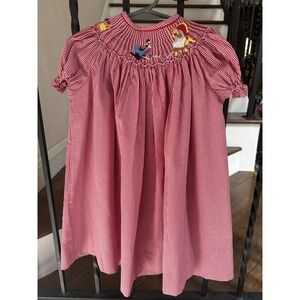 Toddler Girl's Size 3 Hand Smocked Cinderella Dress Red Gingham Puff Sleeves